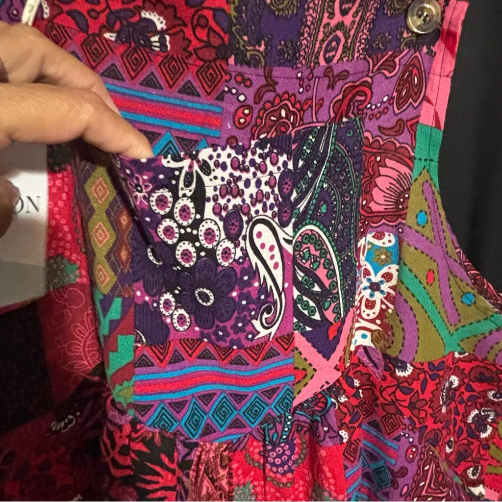 Unbranded XL Colorful Wide Leg Patchwork Print Jumpsuit Red - Image 6