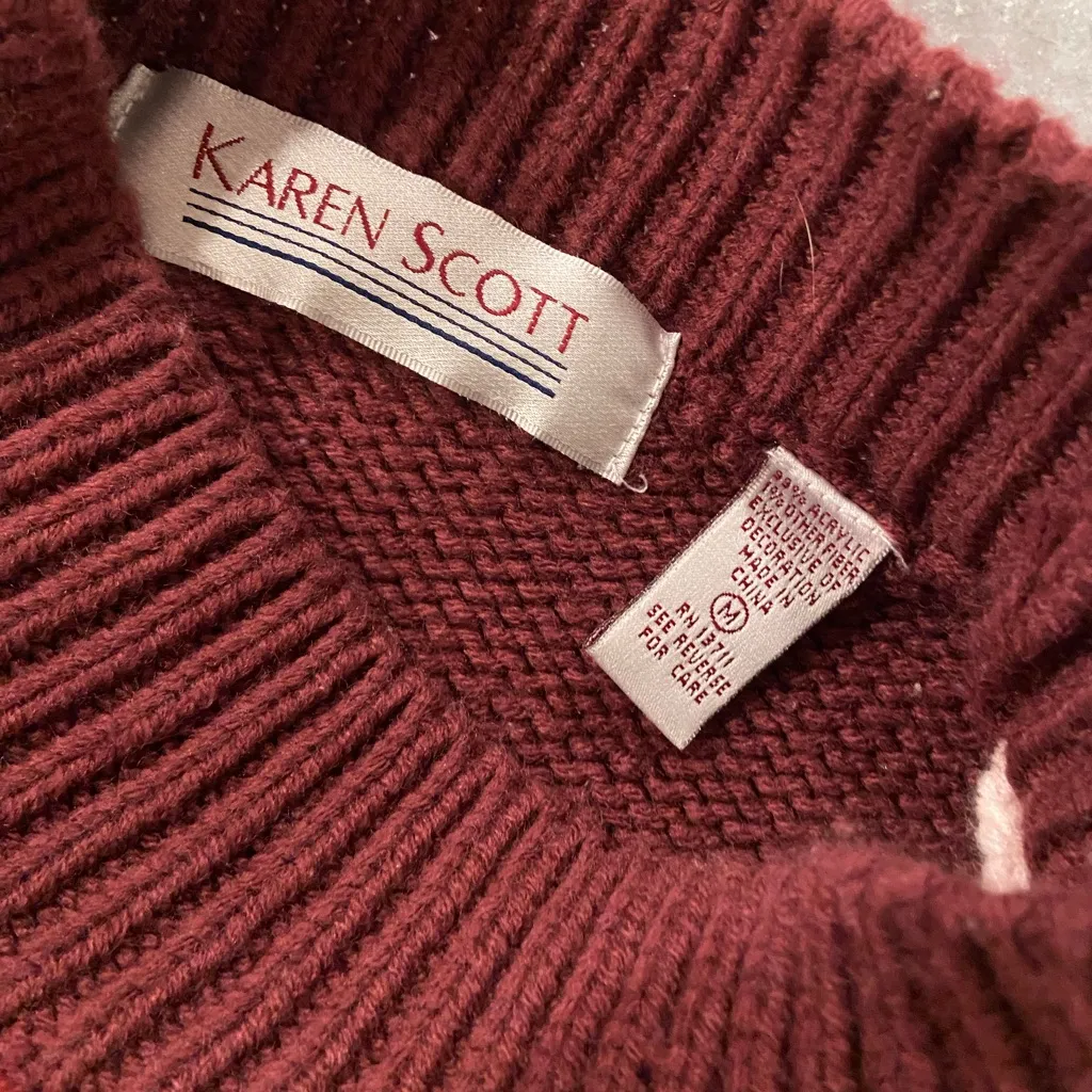 VTG 80s Karen Scott Size M Pink Christmas Sweater Patchwork Beaded Holiday Mock - Image 10