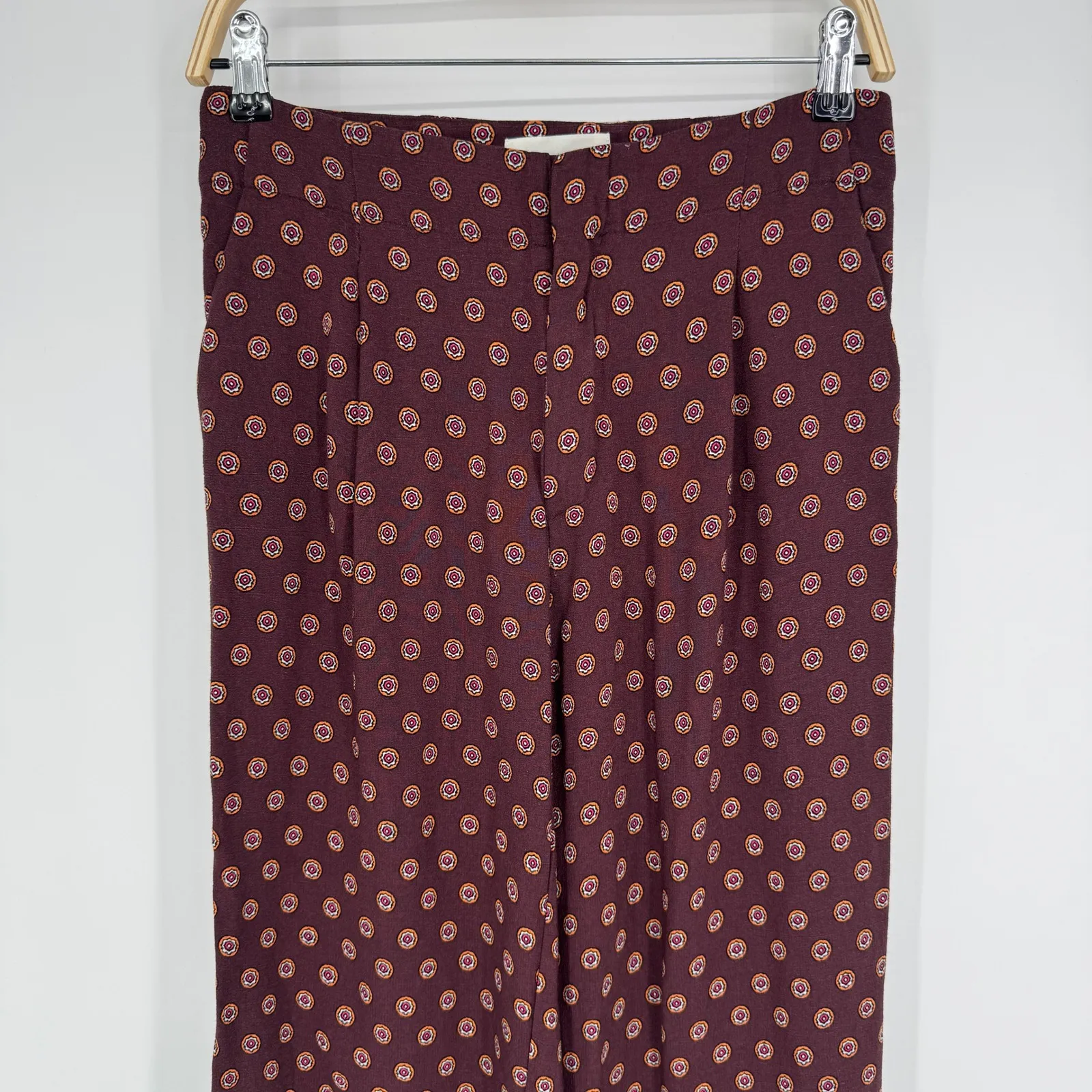 Anthropologie Wide Leg Pants Size 4 Maroon Print Boho Flowy Casual Artsy - Image 4