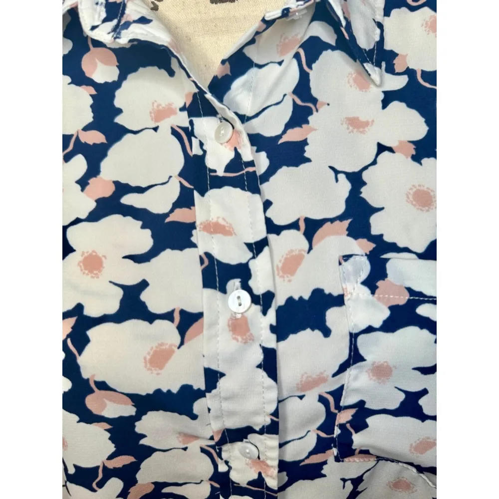 Anthropologie Skies Are Blue Large Floral Longsleeve Blouse w Roll Tab Sleeves - Image 3