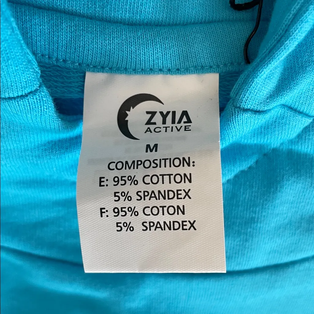 ZYIA Active Raw Edge Crop Hoodie Embroidered Logo in Sky Blue Size M NWT - Image 6