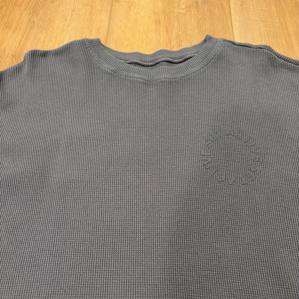 🌟SET ACTIVE🌟 LONG SLEEVE WAFFLE KNIT CROPPED T SHIRT TOP LOGO GRAY SZ XS - Image 2