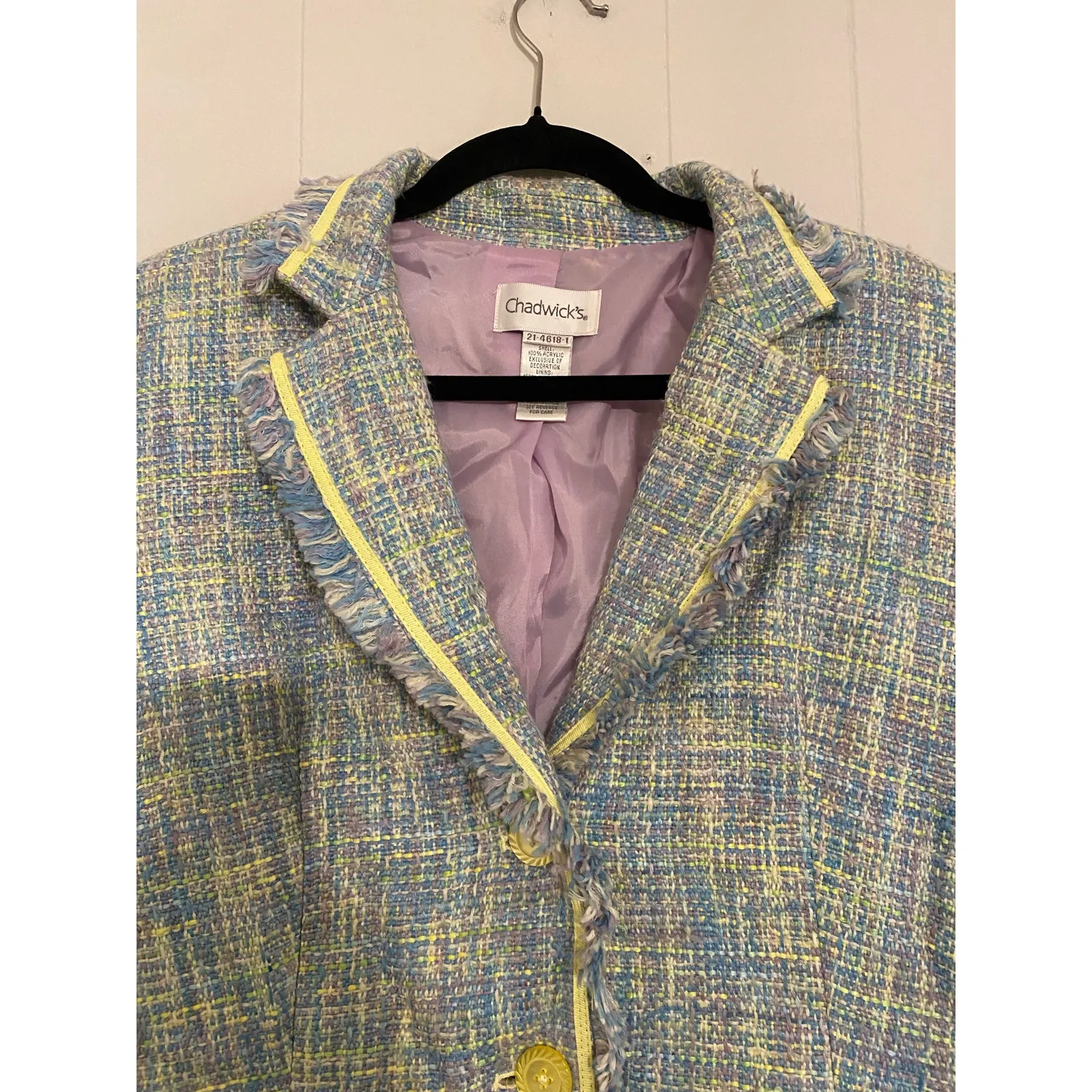 Chadwick's Light Academia Y2K Fringe Blazer‎ Purple Blue Yellow Ribbon 14P Size 12 - Image 4