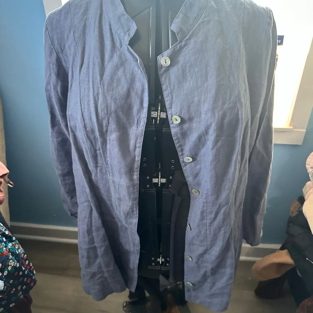 Bryn Walker lagenlook linen flowy artsy M button down top - Image 3