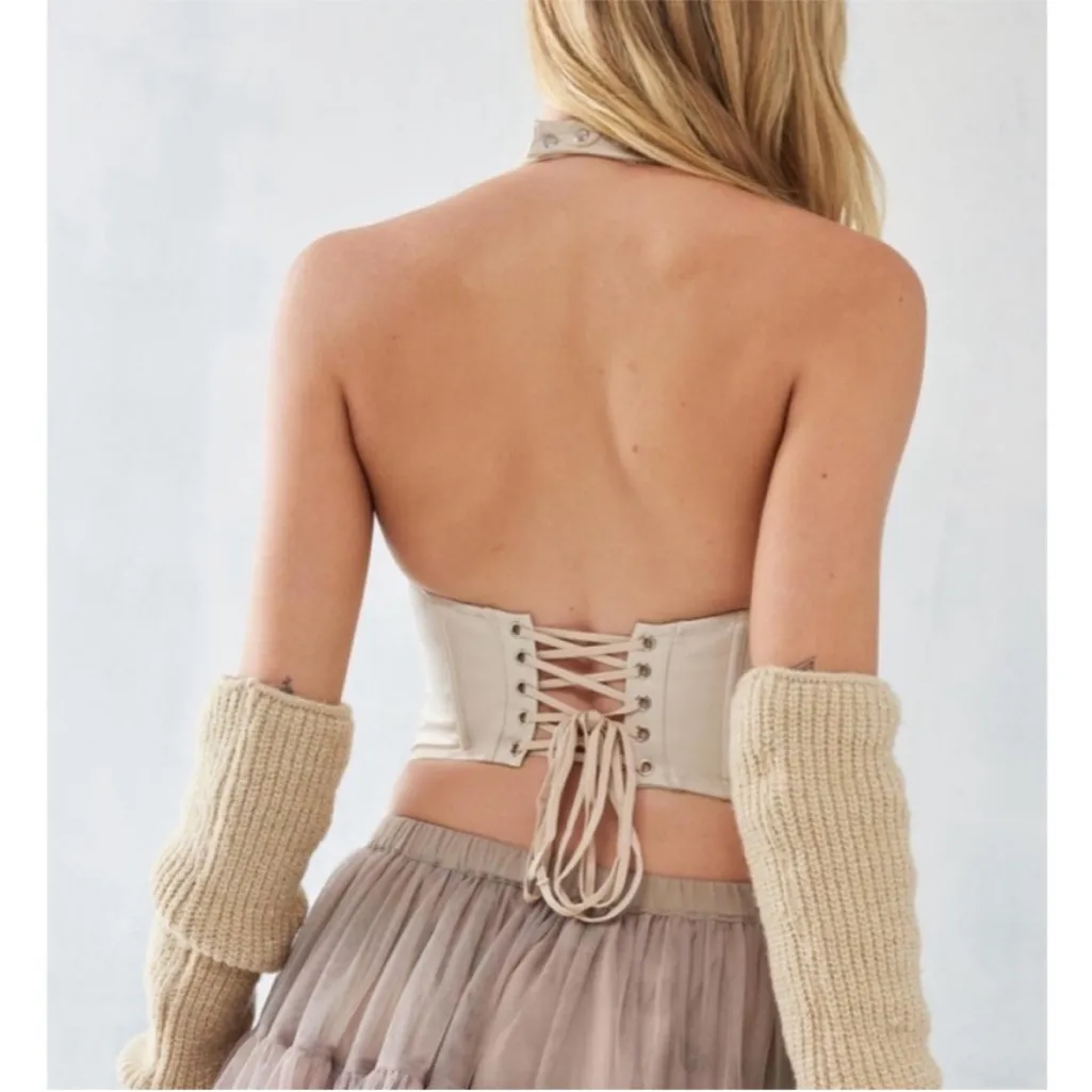 Urban Outfitters Out From Under Cream Faux Leather Halter Corset Top Size M - Image 2