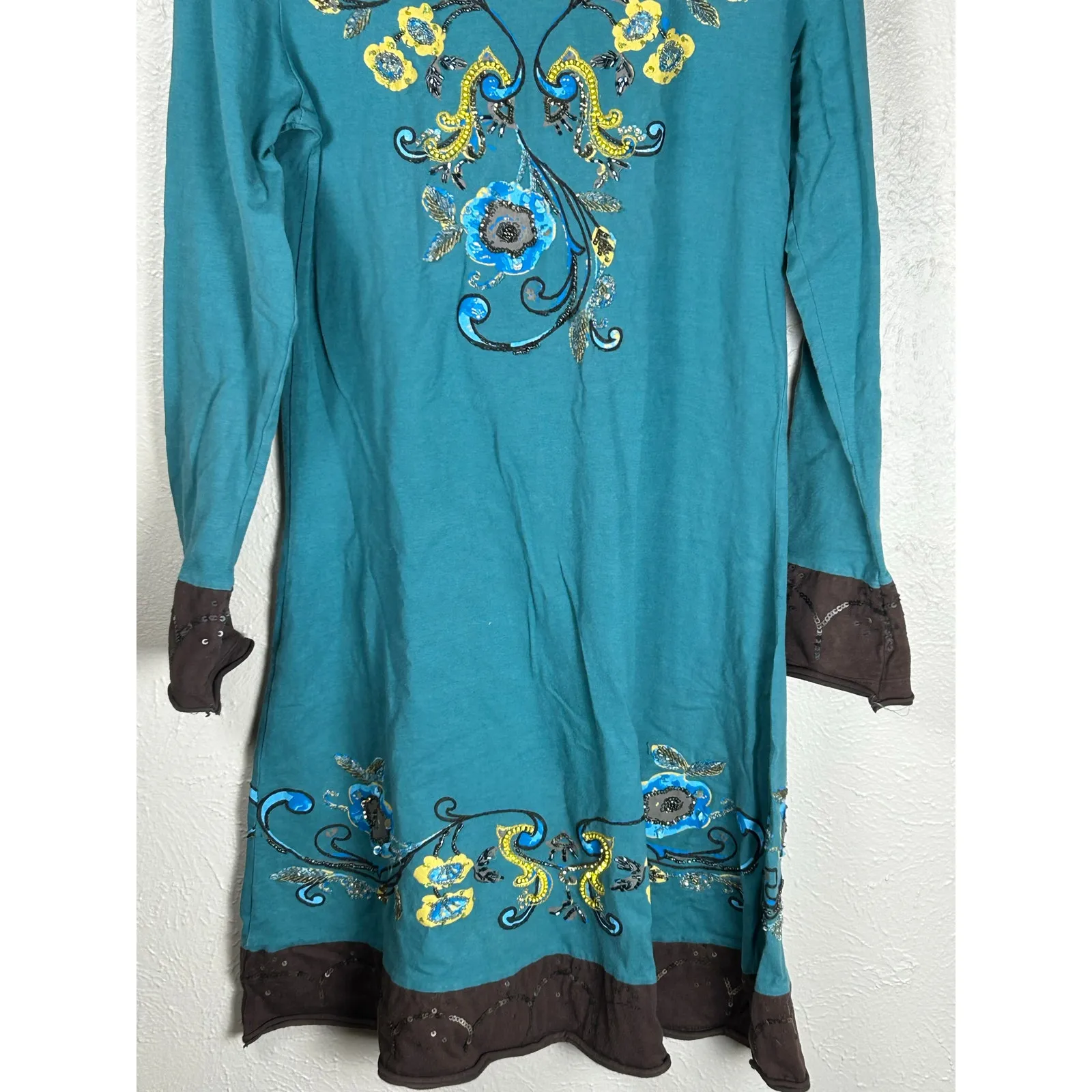 Double D Ranch Dress Size XS Western Boho Beaded Long Sleeve Cowgirl TINY FLAW Blue - Image 5