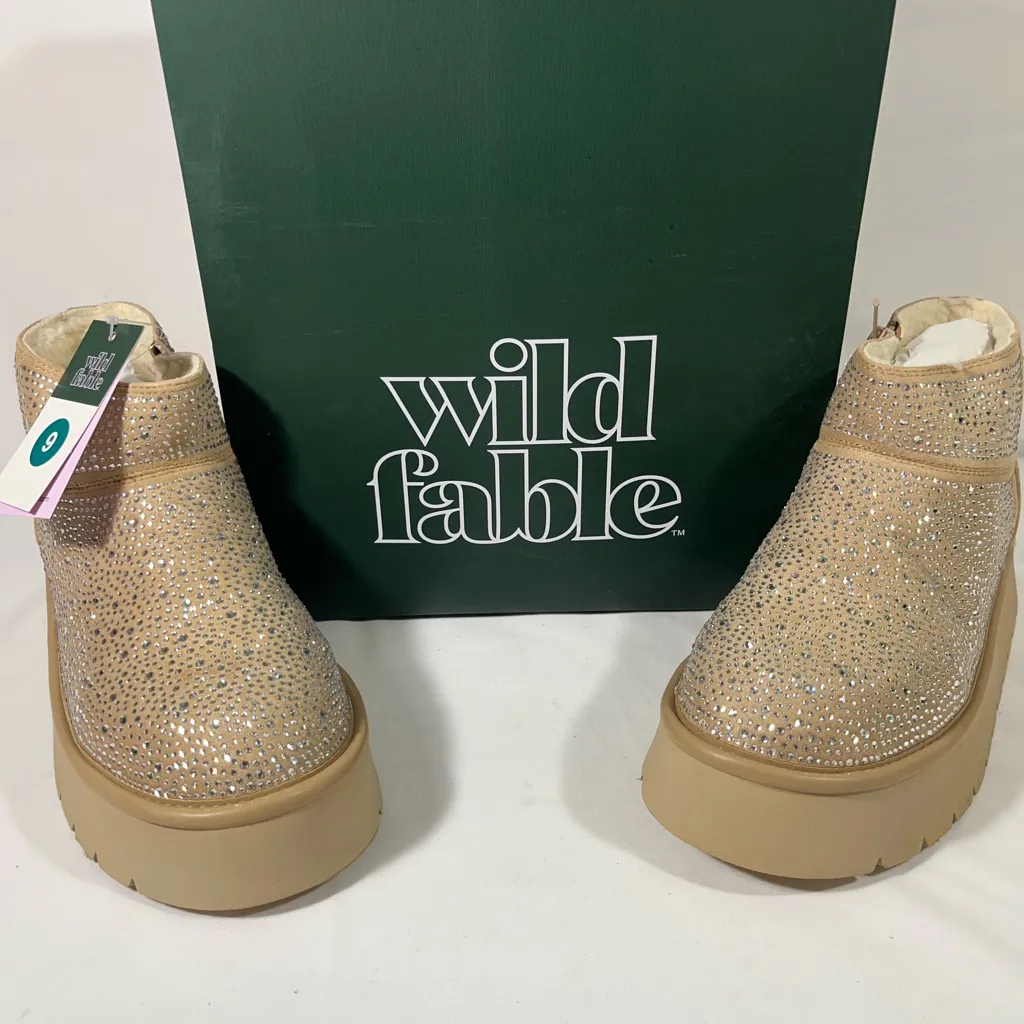 Wild Fable Missy Women's Rhinestone Winter Boots Faux fur lining Tan Sz 9 - Image 5