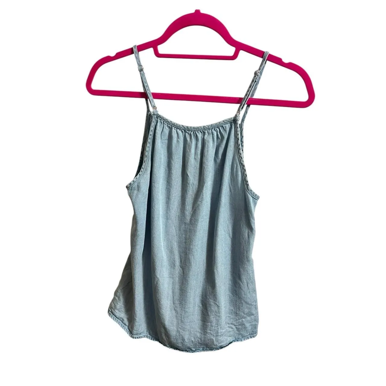 The BLVD Chambray Blouse Tank Top Womens Small Tie Front Blue - Image 2