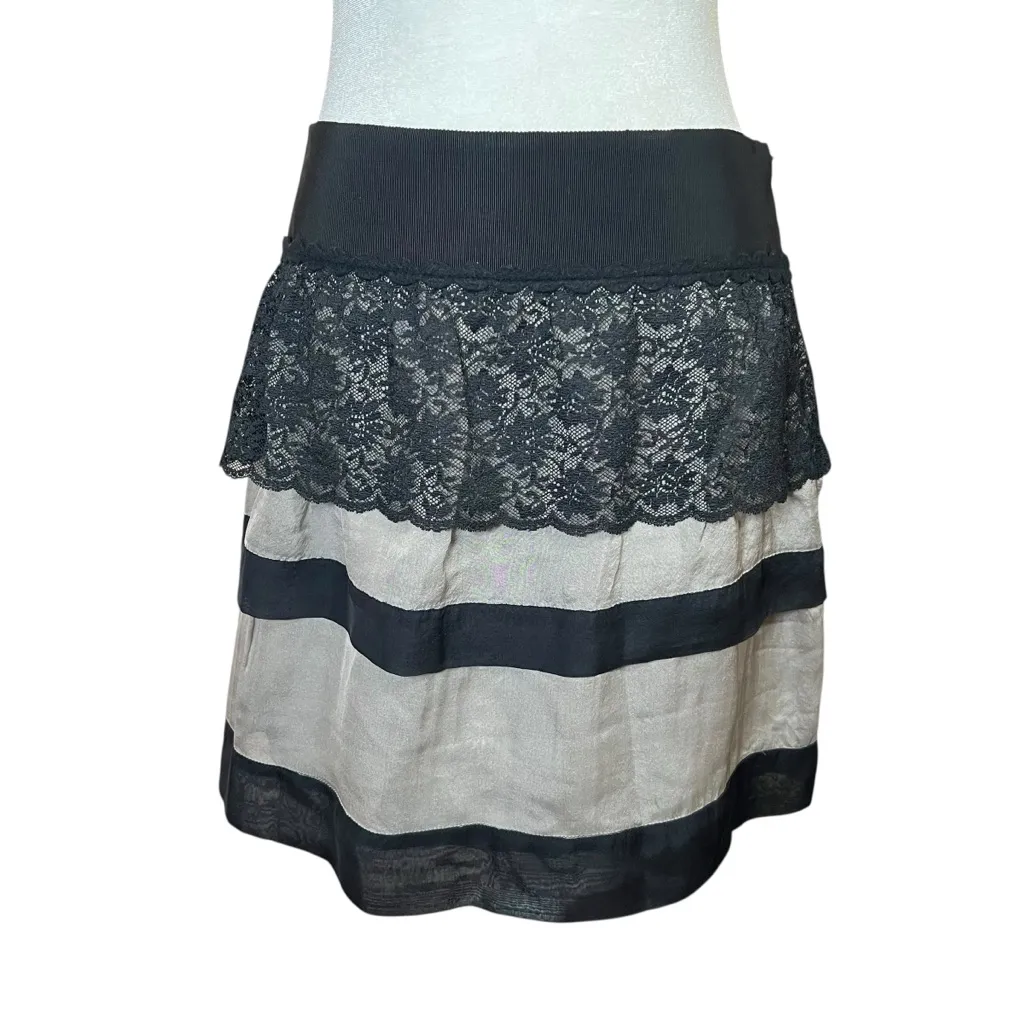 VTG Philosophy Di Alberta Ferretti Silk Lace Tiered Skirt Black Gray Sz 4 Y2K - Image 4