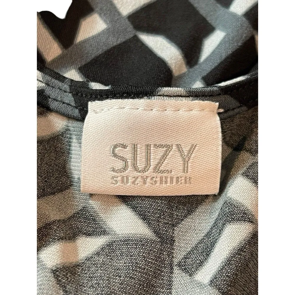 VTG 90s Y2K Suzy Shier Black Geometric Short Sleeve Empire Waist Top XS 2000s - Image 5