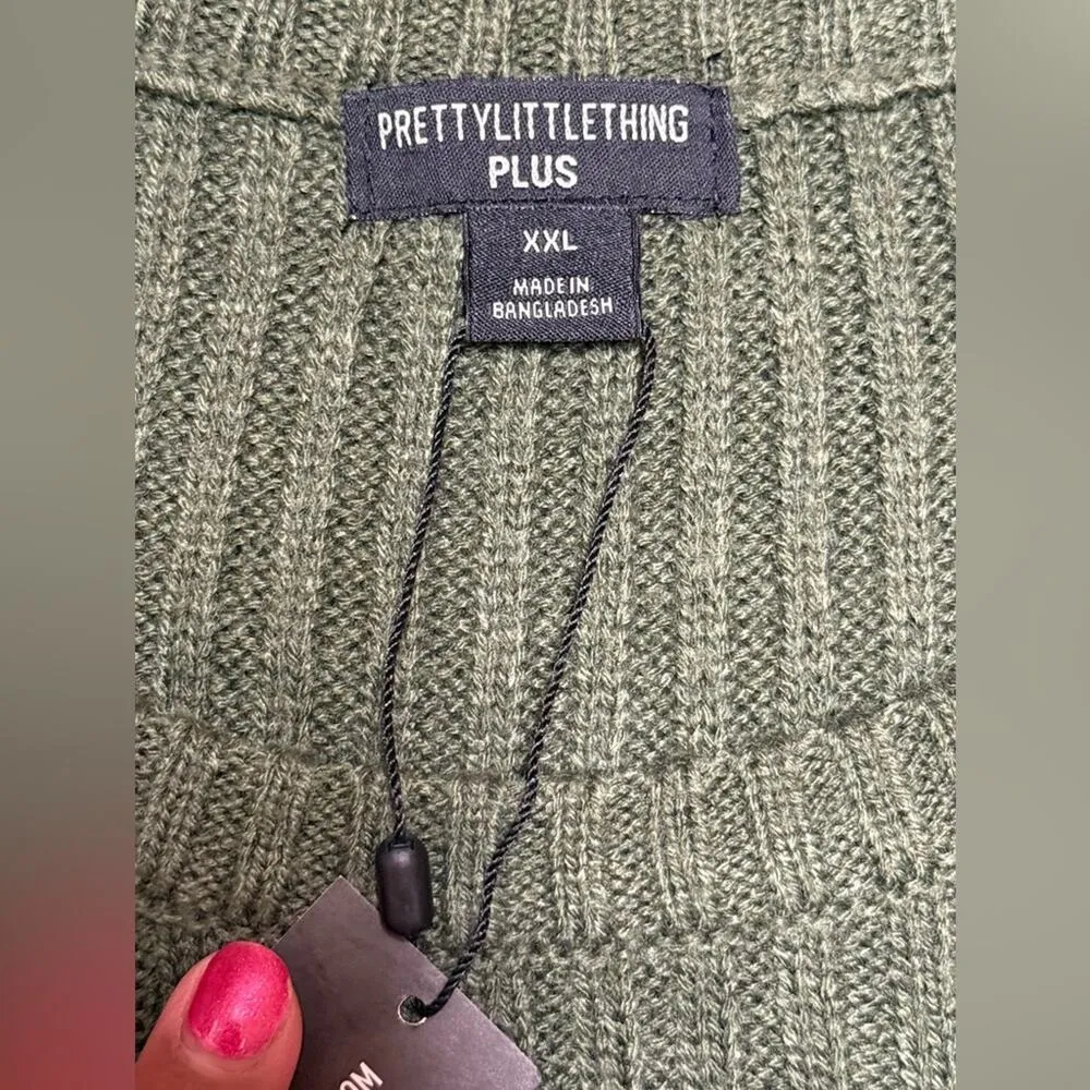 PrettyLittleThing Plus Sweater Size Khaki Cropped Knit  XXL NWT - Image 9