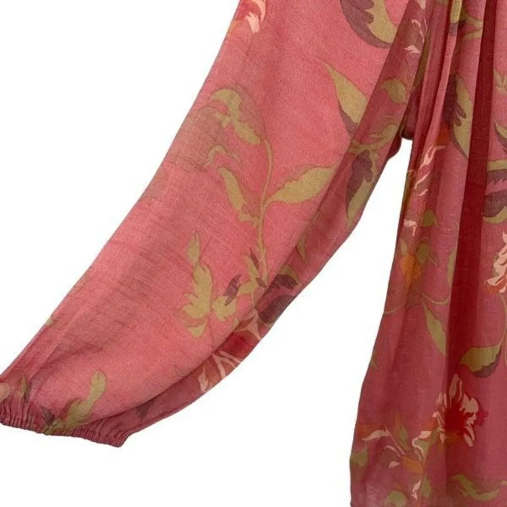 Harve Benard Womens Floral 3/4 Sleeve Tie Neck Soft Texture Blouse Coral Medium - Image 6