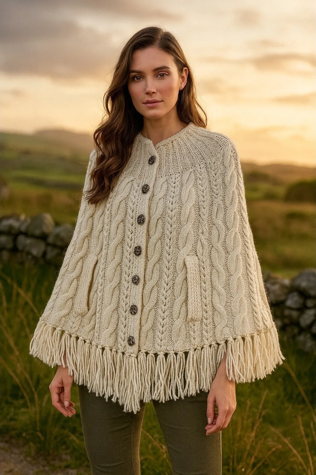 Vintage 70s Cottagecore Folk Crochet Cable Knit Sweater Shawl Womens One Size Size undefined - Image 2