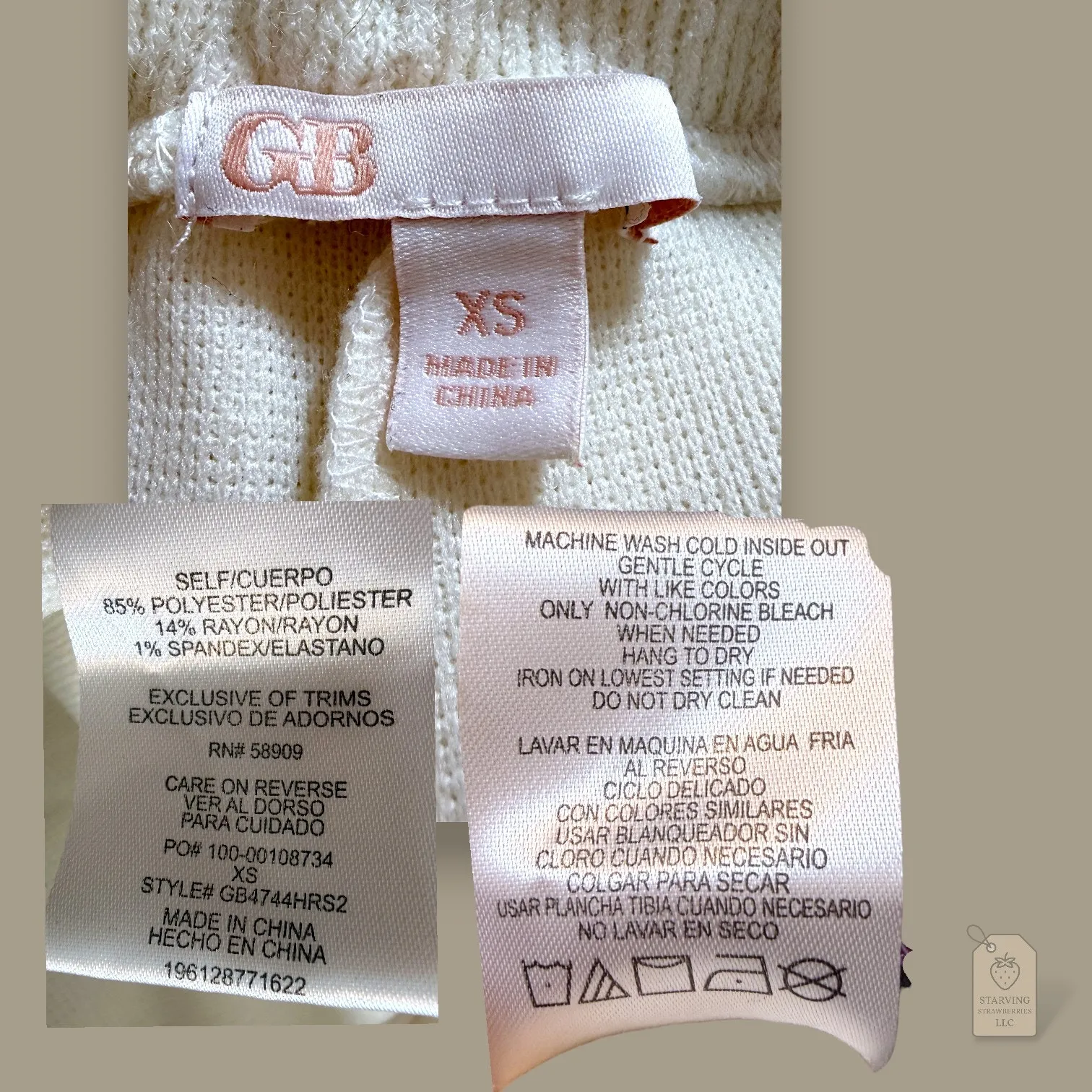 GB Cream Ribbed Knit Wide Leg Pants XS Cozy Lounge High Rise Drawstring - Image 6