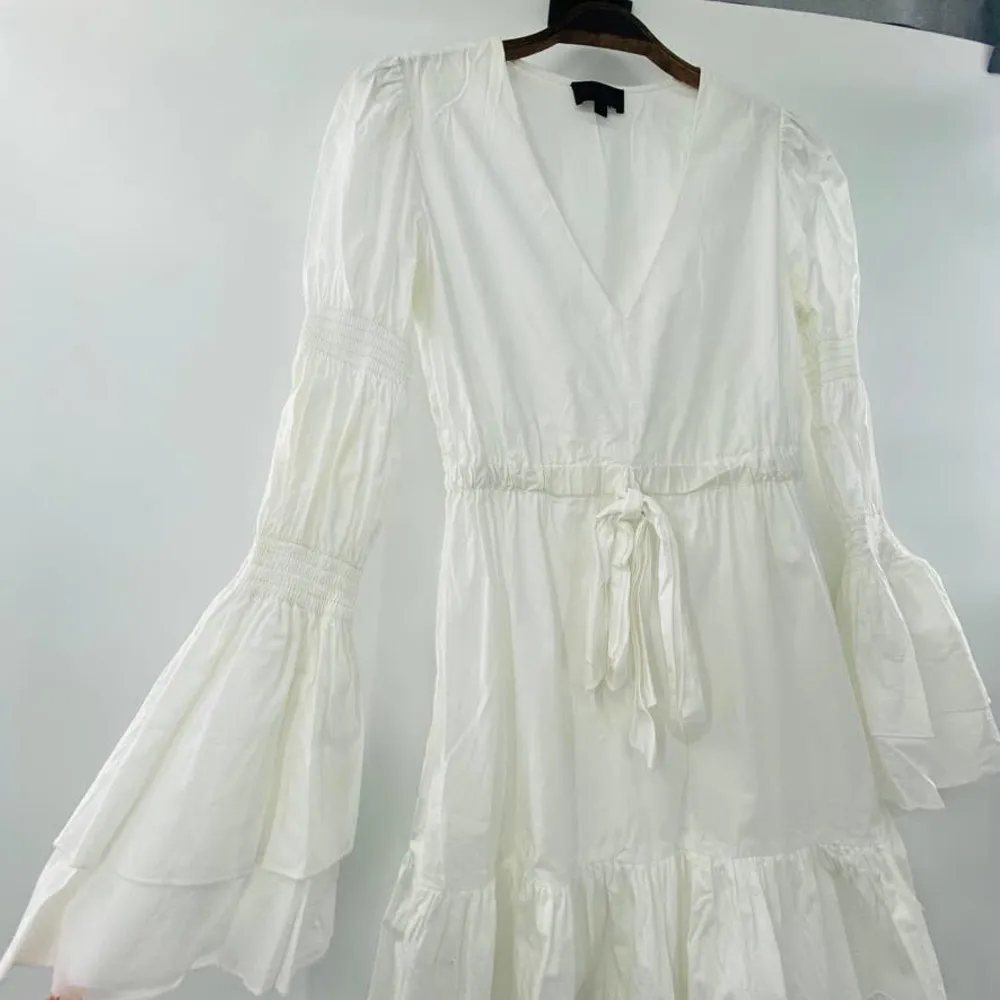 Intermix White Bennet Smocked Sleeve Short Tiered Ruffle Dress Tie Front Sz Sm - Image 8