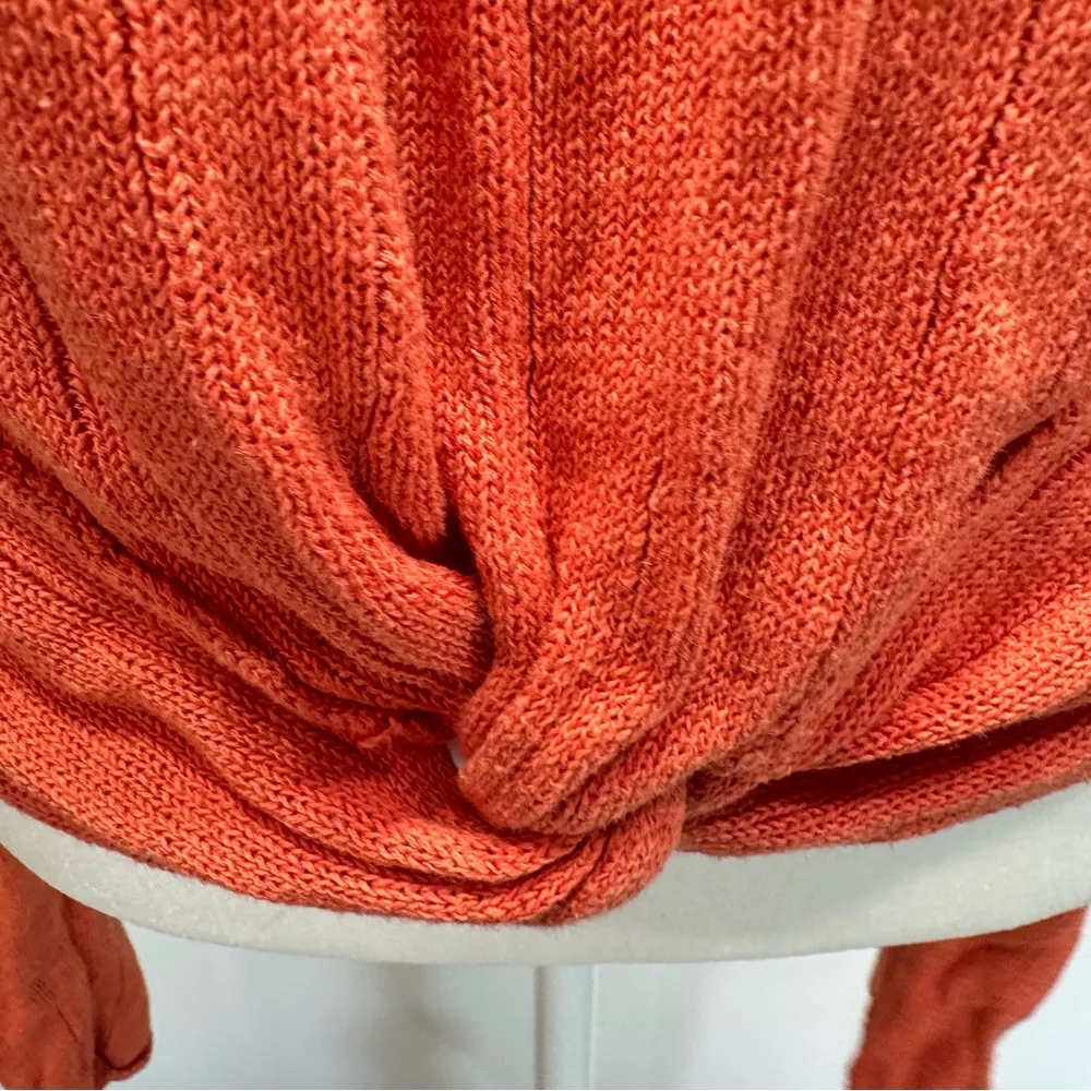 Free People Anthropologie Got Me Twisted Orange Knotted Front Cropped Sweater M - Image 10