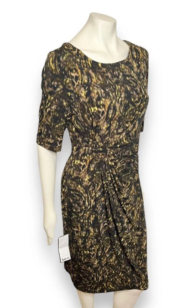 Annie Sez | Printed Faux Wrap Knee Length Dress with 3/4 Sleeves New with Tags Black Size 12 - Image 5