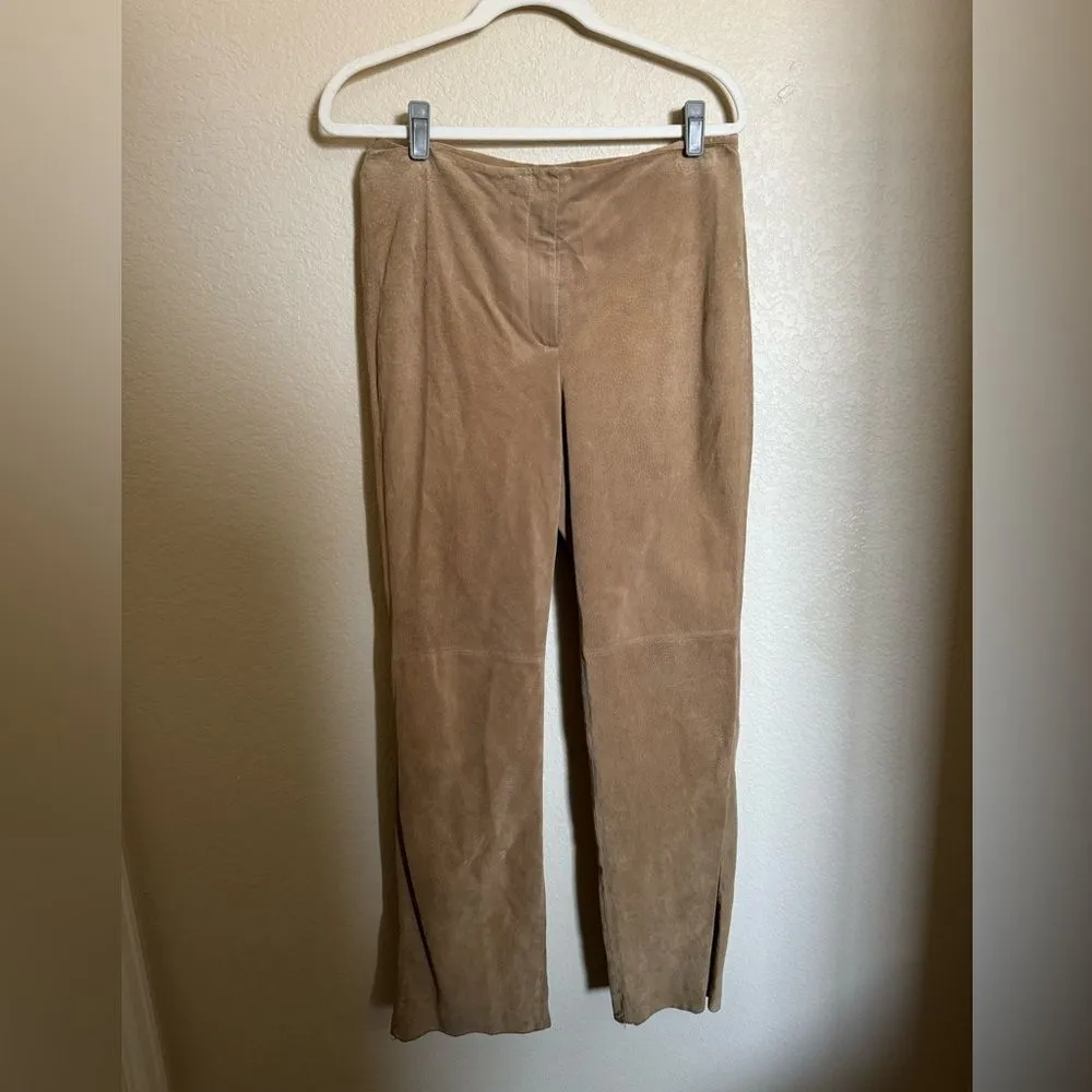 Vintage 90s Y2K Low Waisted Suede Leather Boot Cut Pants in Tan Sz 10‎ - Image 4