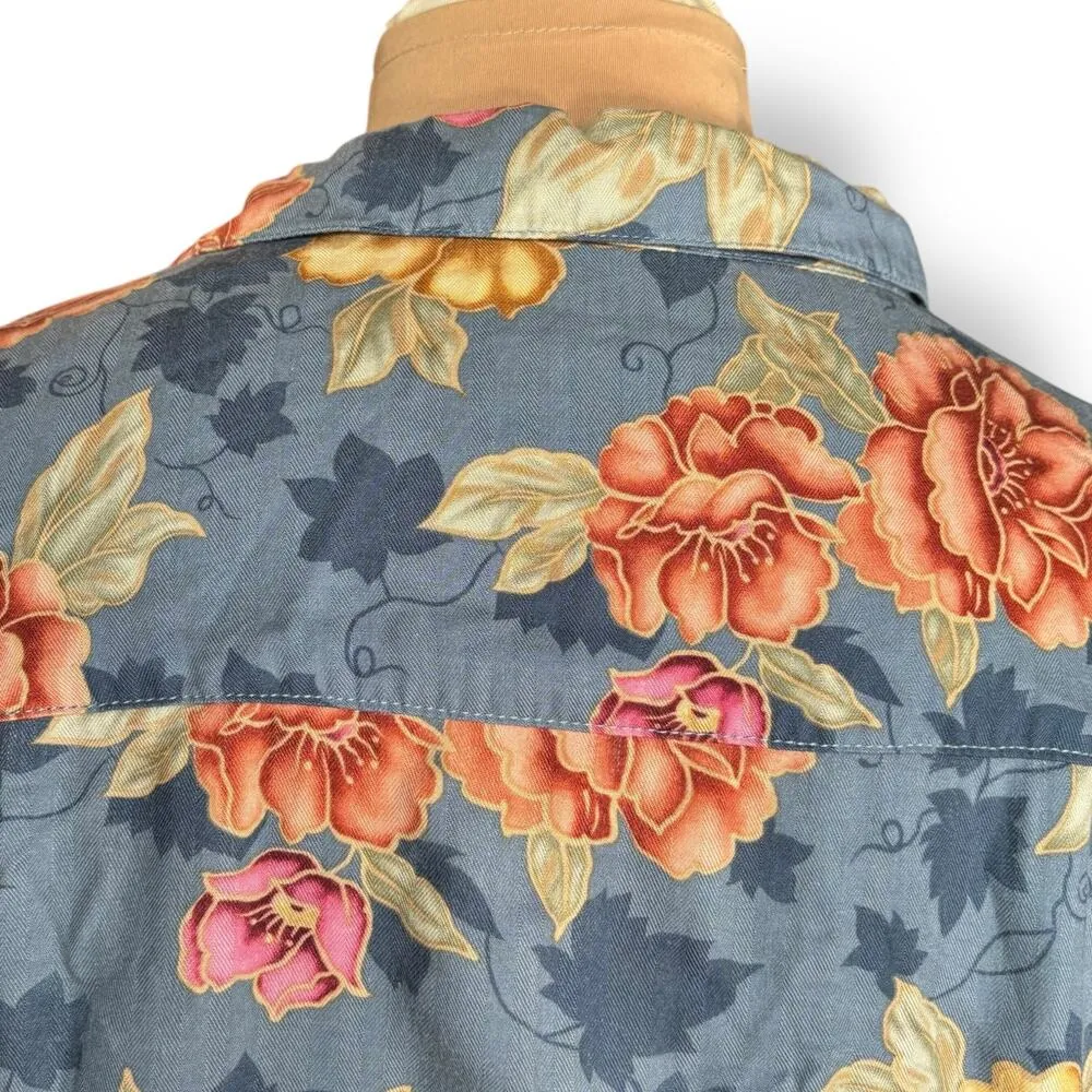 Vintage La Cabana Blue Floral Hawaiian Shirt Plus Size 2X Rayon Camp Collar - Image 6