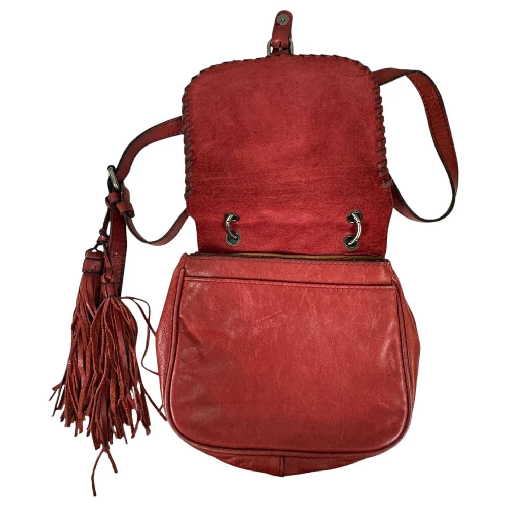 Patricia Nash Red Leather Fringe Crossbody Bag Purse Handbag - Image 4