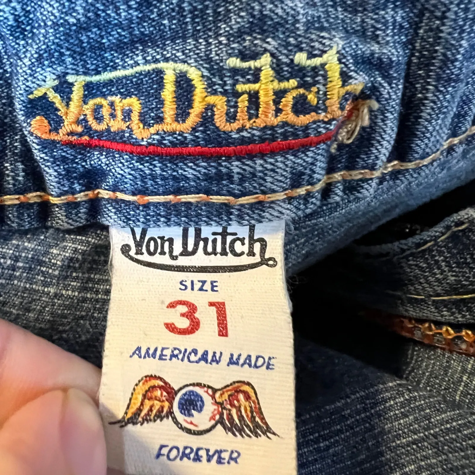 Von Dutch Low Rise Straight Leg Jeans Womens Size 31 Blue Distressed Y2K - Image 7