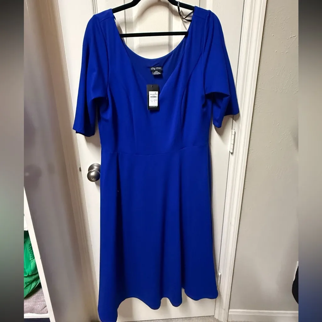 NWT City Chic Cute Girl Elbow Sleeve Midi Dress in Electric Blue Size 16 - Image 5