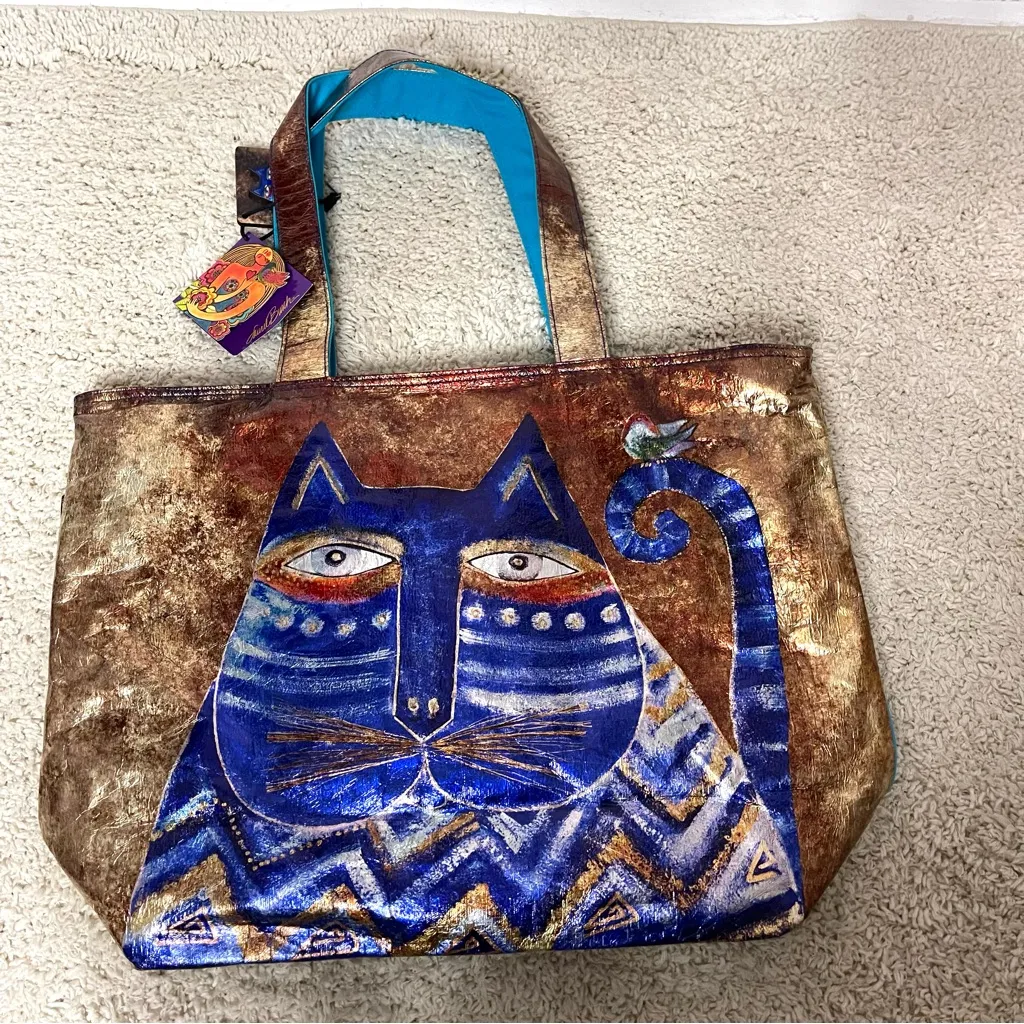 Laurel Burch Artistic Cat Tote Blue - Image 2