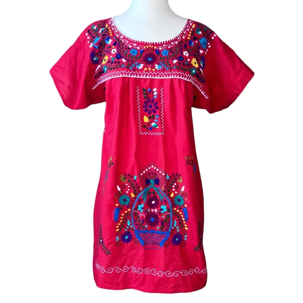 Liliana Cruz Red Traditional Handmade Mexican Dress Size M - Image 8