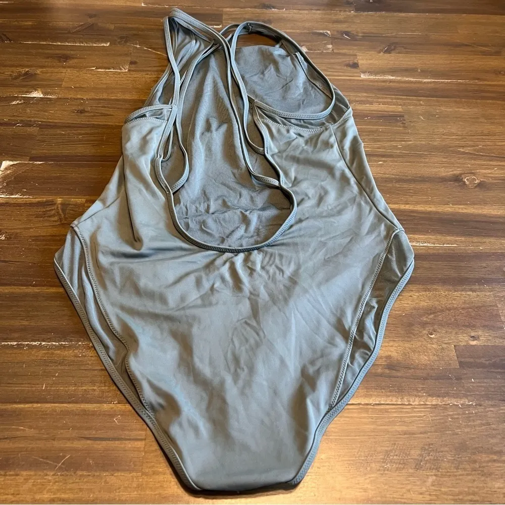 TopShop Olive Green One Piece Swimsuit High Neck Mesh Strapy Sexy Back Size 8 - Image 5