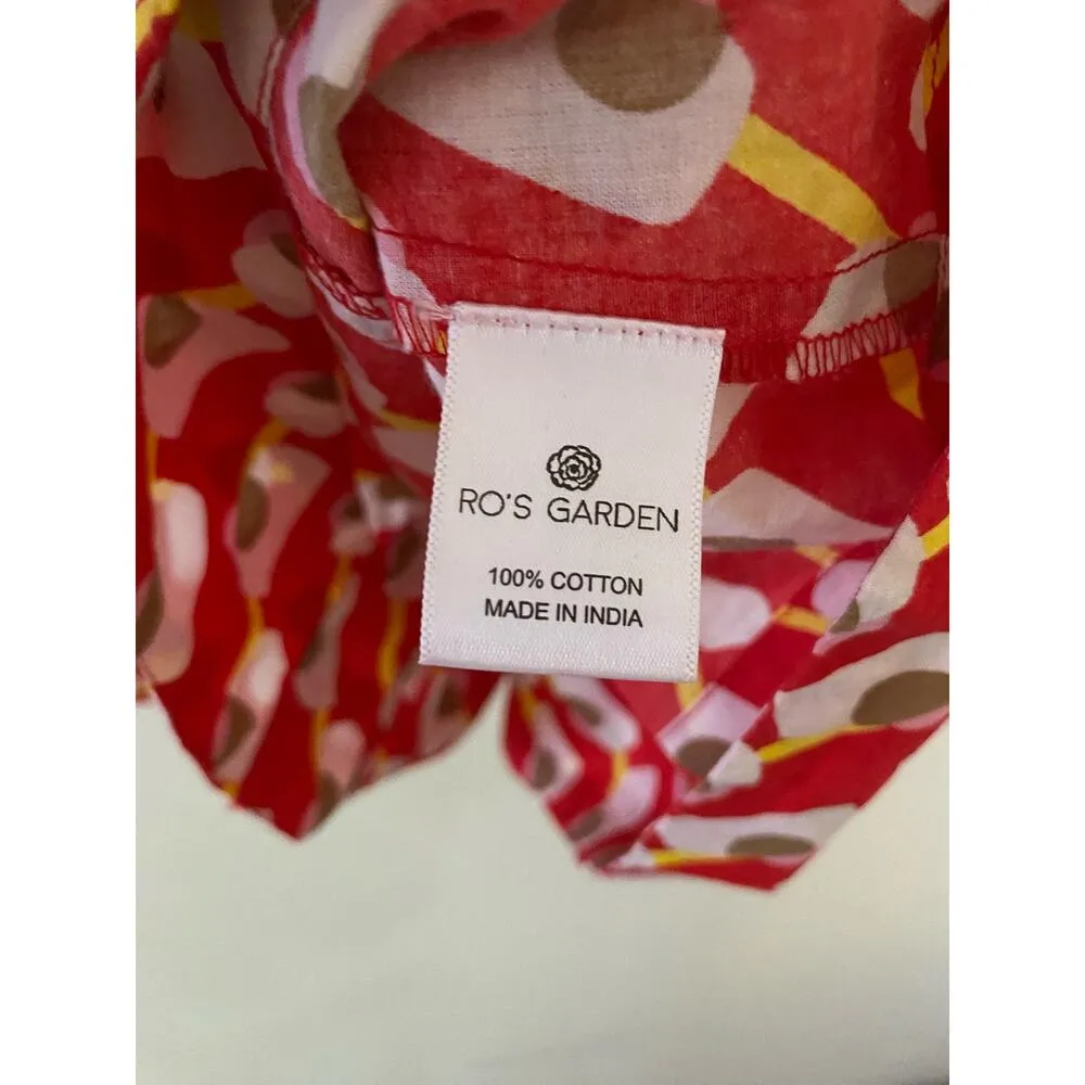 Ro’s Garden Tuckernuck Red White Yellow Square Neck Puff Sleeve Top Button S EUC - Image 9