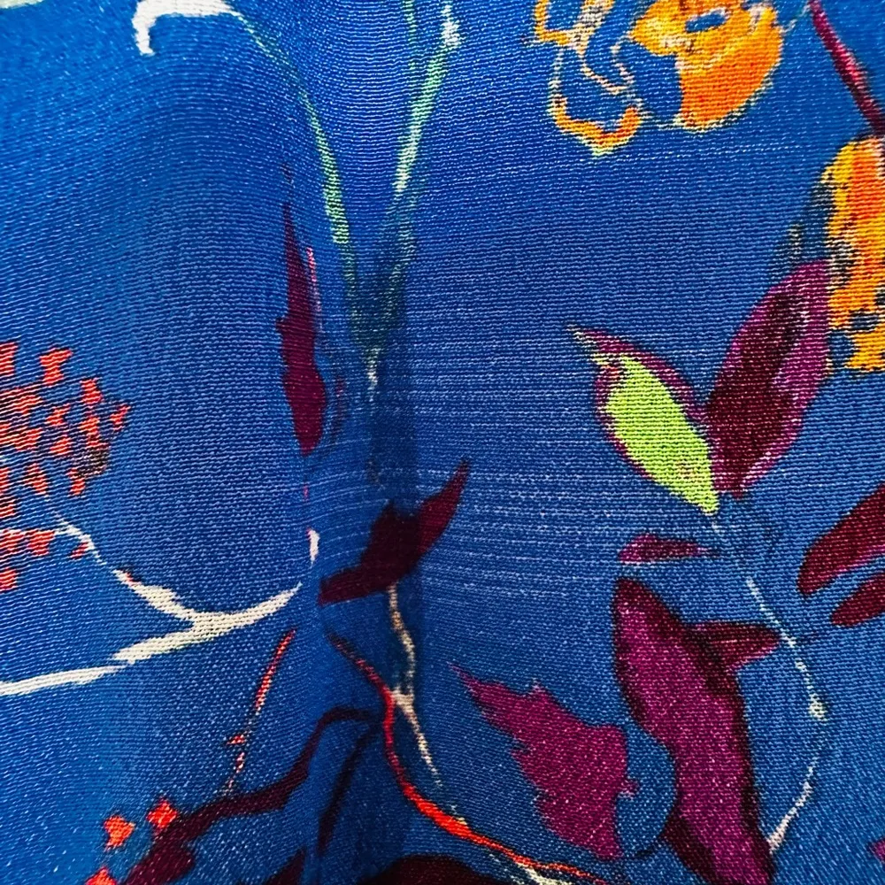 Tanya Taylor Womens  Madelina  Silk Wrap Dress Size 8 Blue Floral Print Ruffles - Image 12