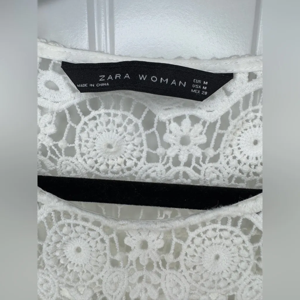 Zara White Lace Fitted Short Sleeve Blouse - Image 3
