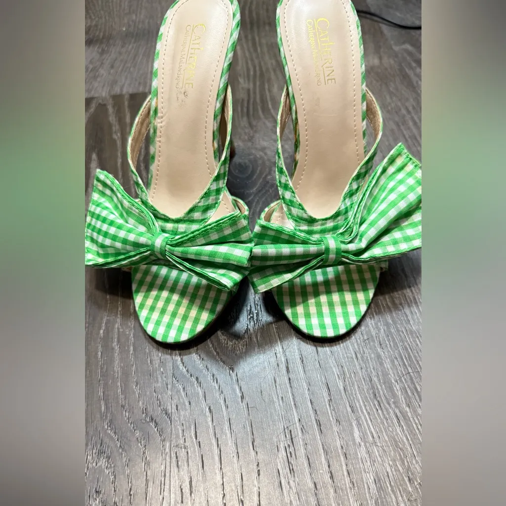 Catherine Vintage Women's Malandrino Green and White Gingham High Heels‎ Size 6 - Image 2