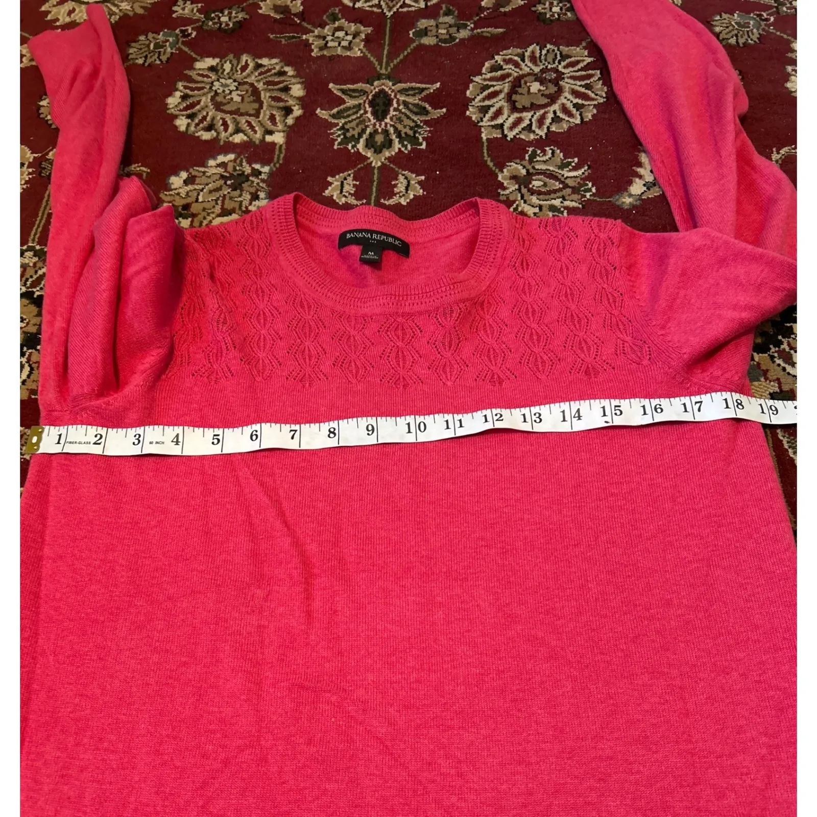 Banana Republic‎ Womens Pink Crew Neck Sweater Eyelet Knit Medium - Image 6