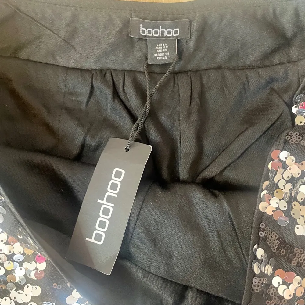 boohoo petite sequin two tone flare trousers pants black and silver size 10 - Image 5