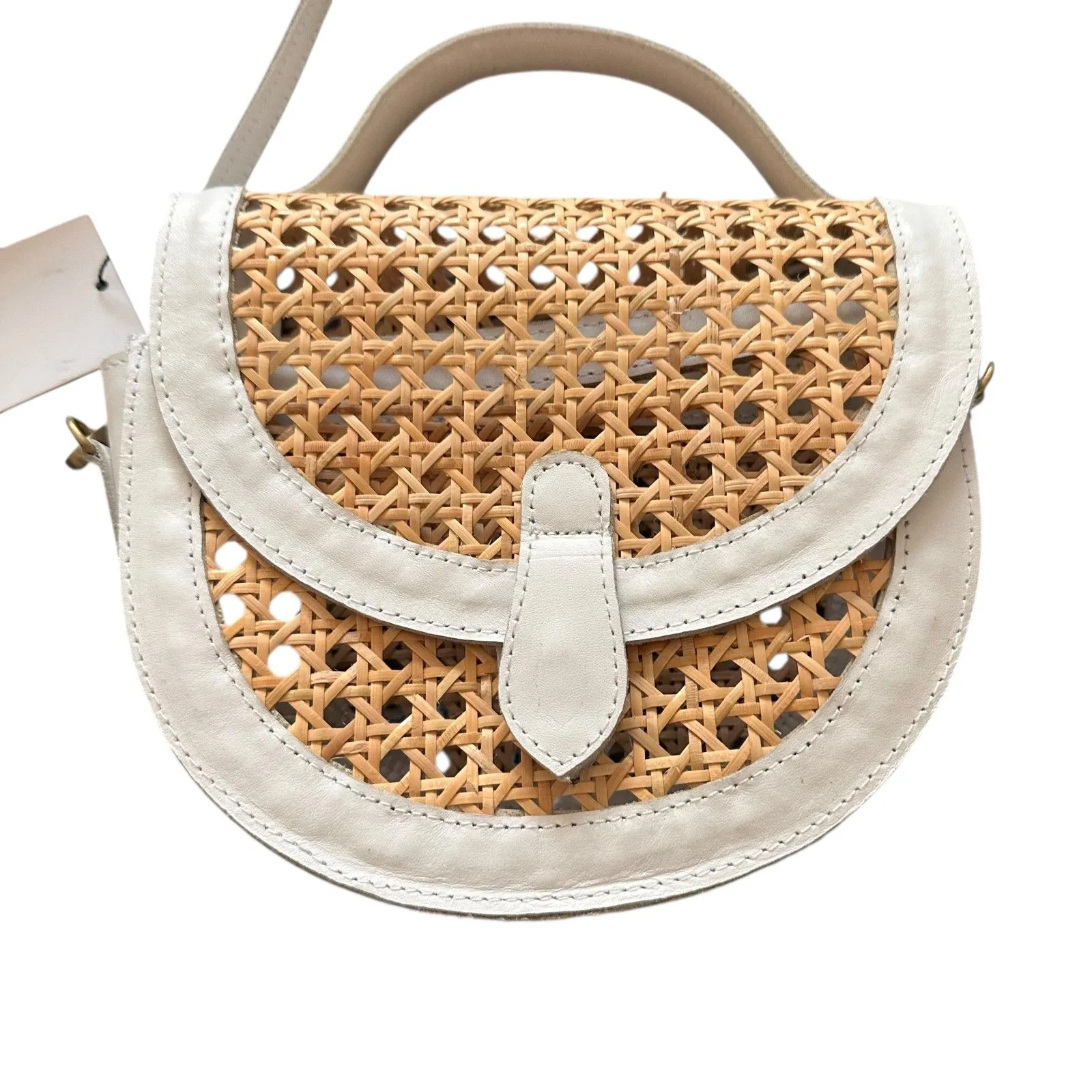 LUSANA Nicole Woven Rattan/Faux Leather Crossbody NWT‎ Tan - Image 4