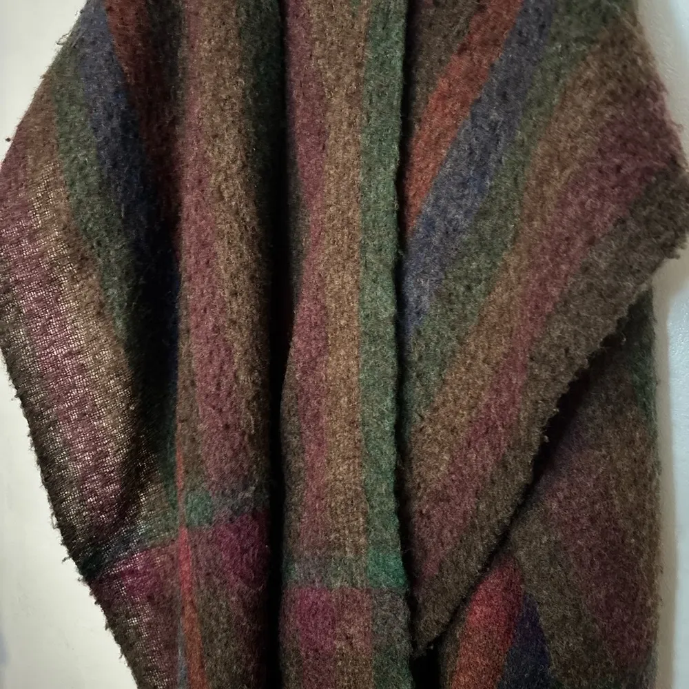 Vintage Vinty Wool Blend Poncho Shawl – Earth Tone Stripes – Made in Japan Brown Size undefined - Image 6