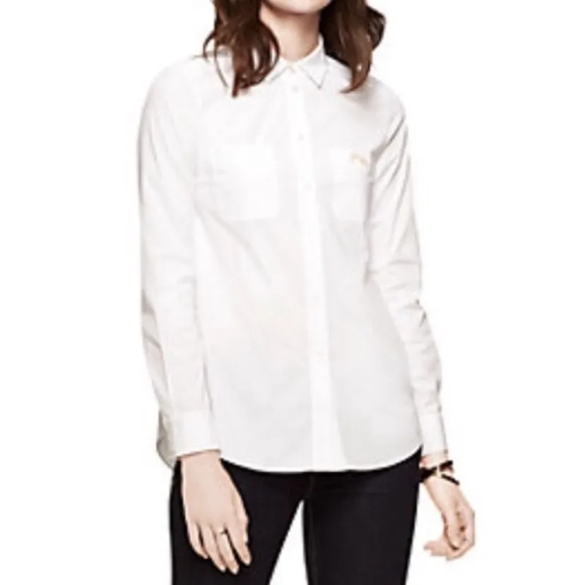 Kate Spade White Poplin Button Down Shirt Bow Blouse Womens 4 S Preppy Career - Image 6