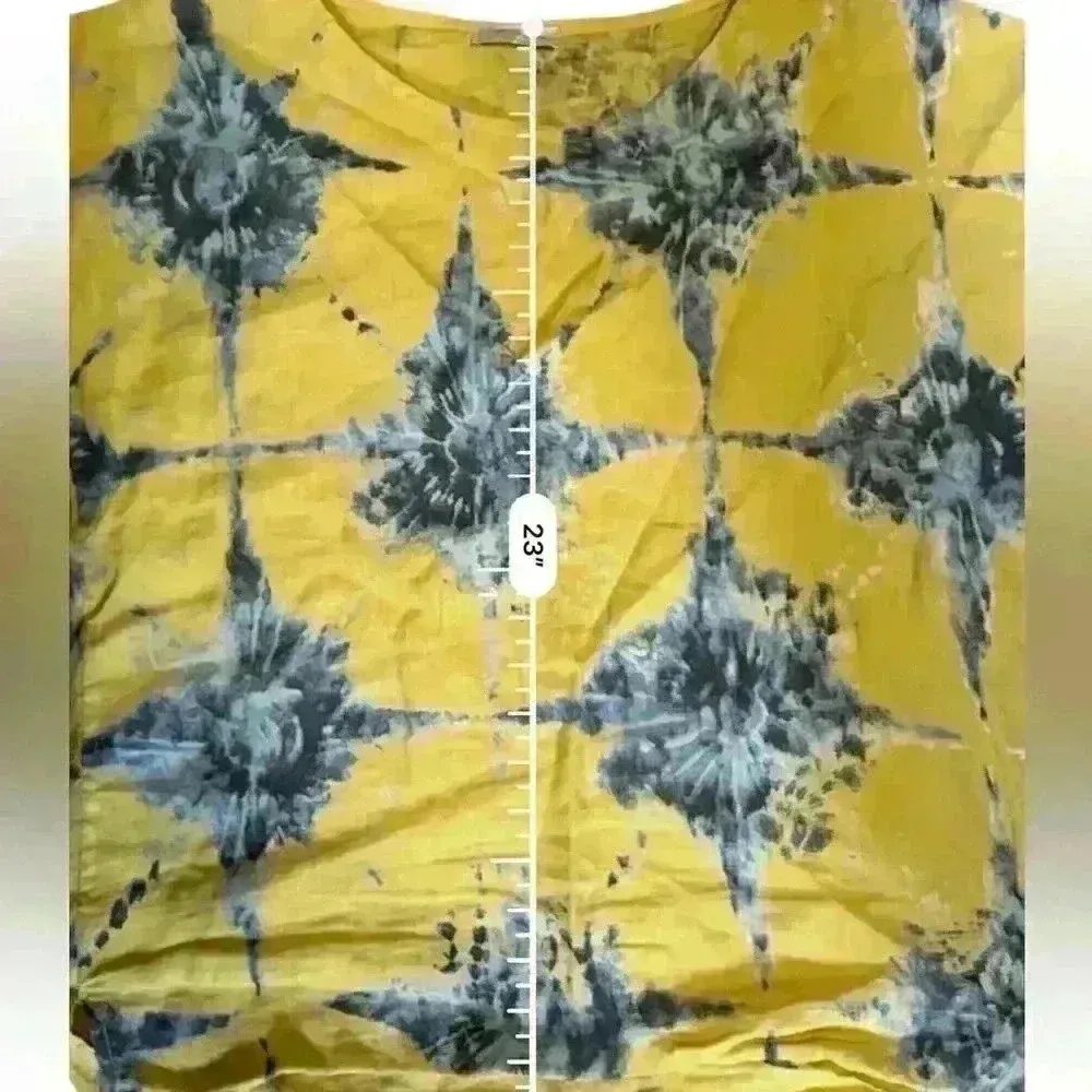 Bellambia Shirt Womens Small Yellow Blue 100% Linen Made In Italy Short Sleeve - Image 8