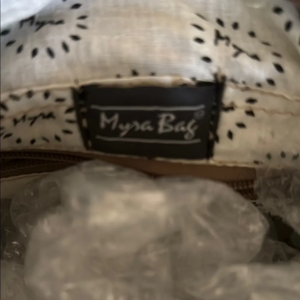 Brown and Cream Patterned Myra Backpack with Leather Accents - Image 2