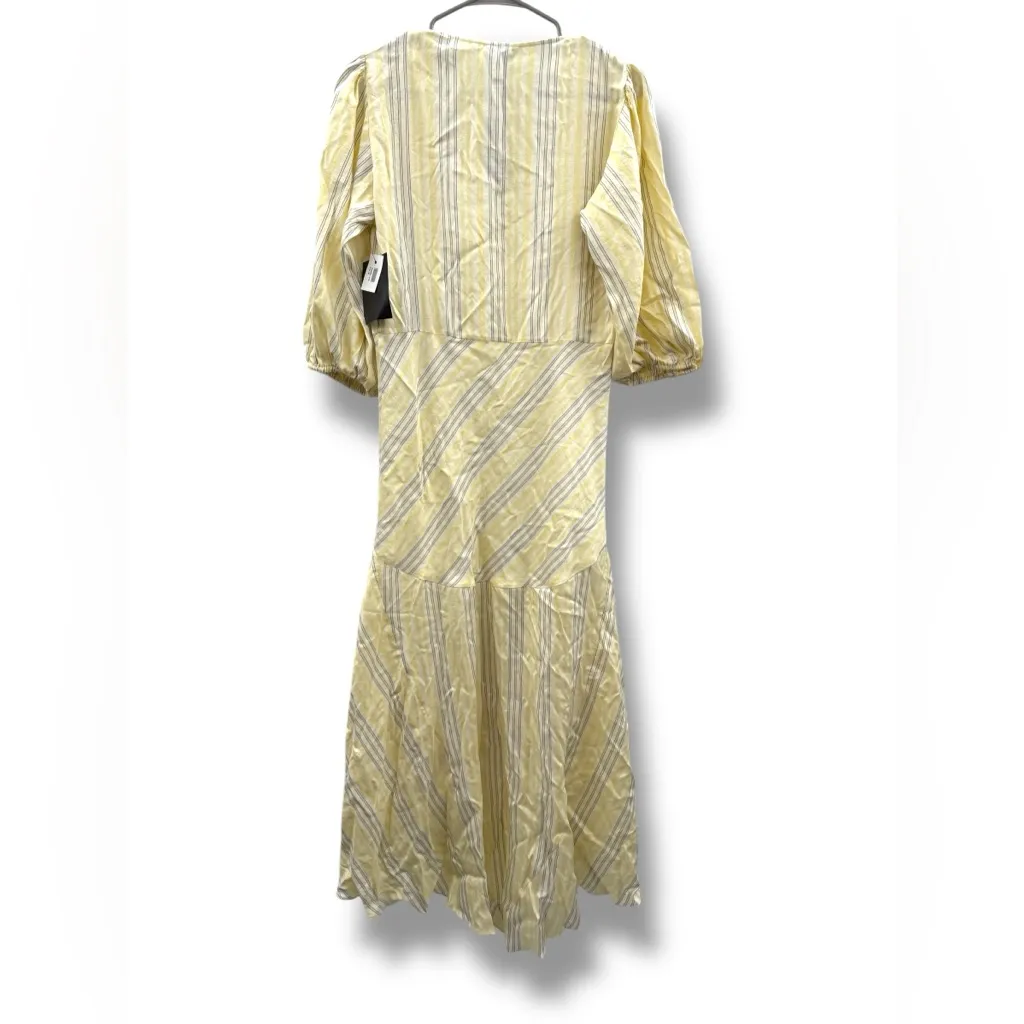 Ganni NWT 1739 Bergamot Silk Wrap Dress‎ Women’s Size 38 Vanilla Ice Puff Sleeve - Image 5