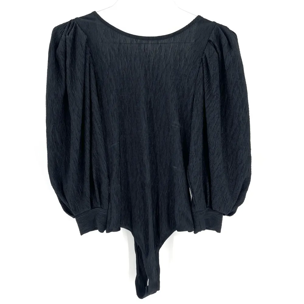 ASTR REVOLVE Black Textured Scoop Back Half Drape Sleeve Bodysuit Blouse Top - Image 3