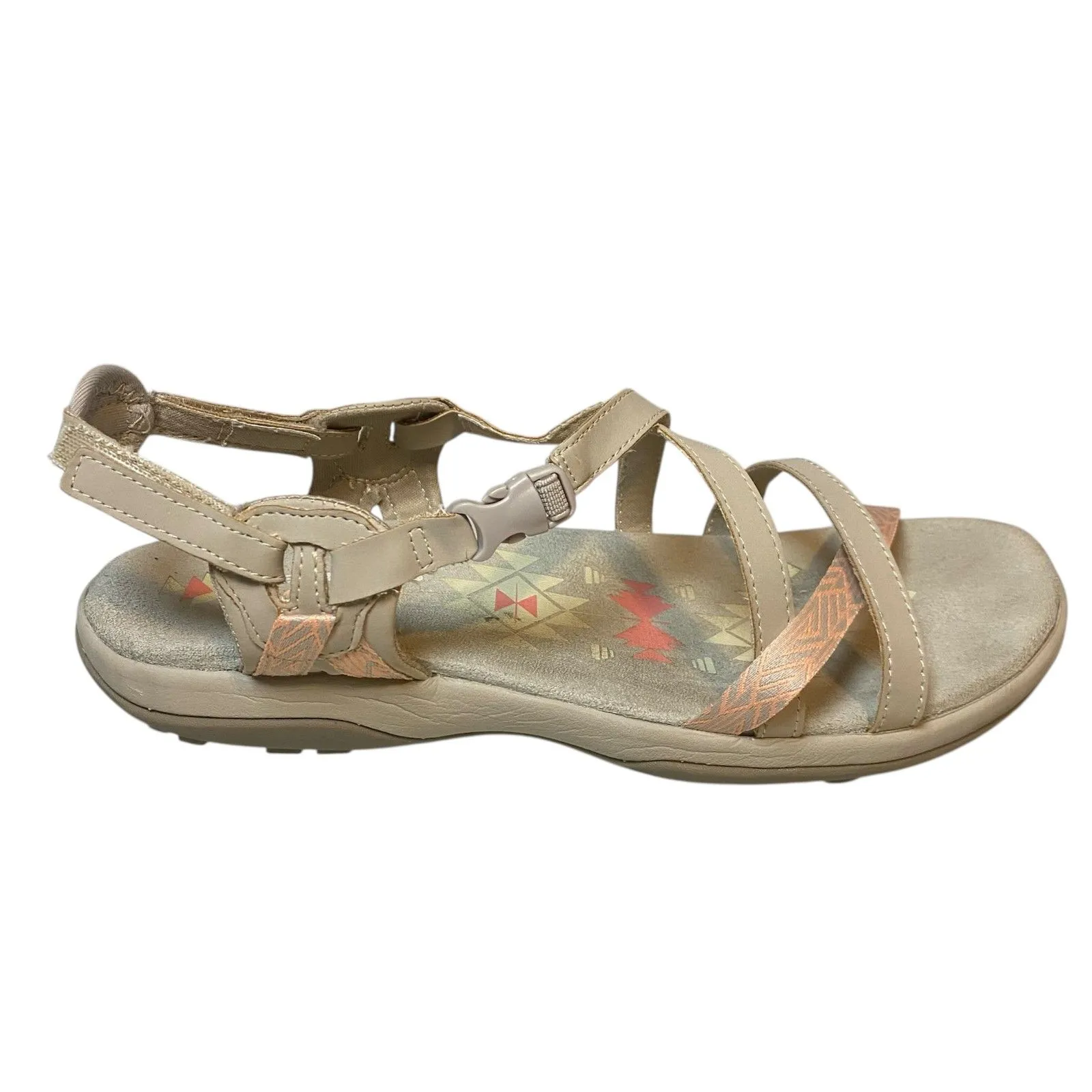 Skechers Reggae Slim-Vacay Sandals Sz 9 Beige Pink Strappy Memory Foam Comfort - Image 6