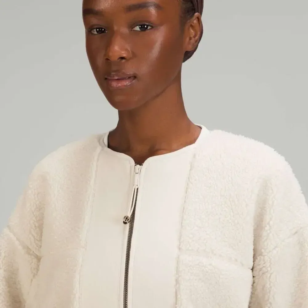 LULULEMON Collarless Textured‎ Full Zip Jacket in White Opal size 8 - Image 7