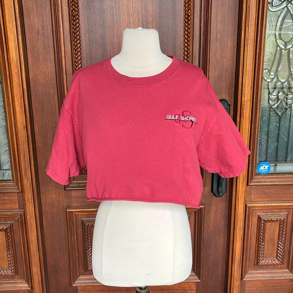 Gulf Shores Vintage Red Cotton Cropped Tee Boyfriend Womens Large - Image 2