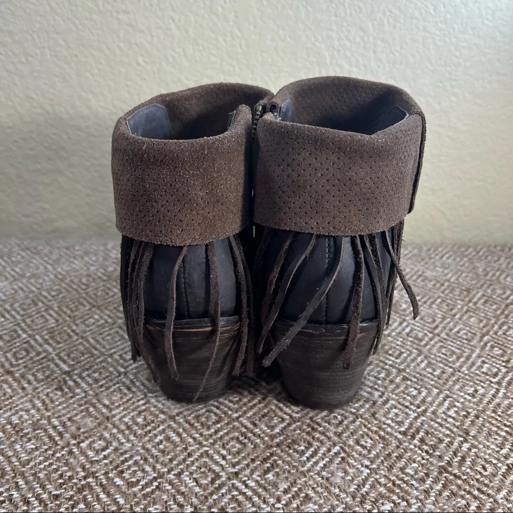 Justin Ankle Boots Reba 10B Women Brown Leather Fringe Cowboy Cuff Western Biker - Image 3