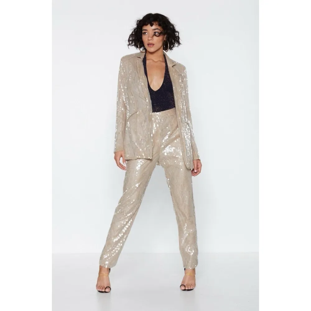 Nasty Gal Champagne Sequin Blazer Party Open Front Size US 2 | Jacket Only - Image 7