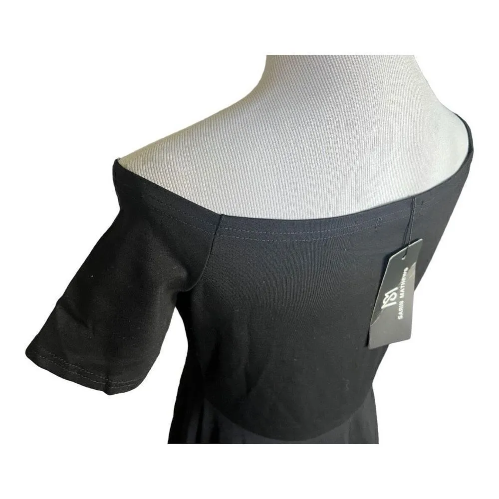 NWT Womens Sarin Mathews High Low Off The Shoulder Black Evening Dress - Image 5