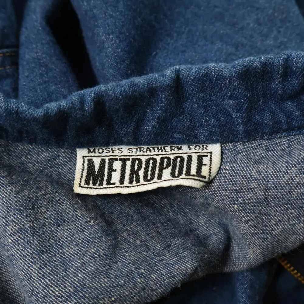 Vintage 80s Blue Denim Full Zip Dress Long Sleeve Utility Chest Pockets XL VTG * - Image 7