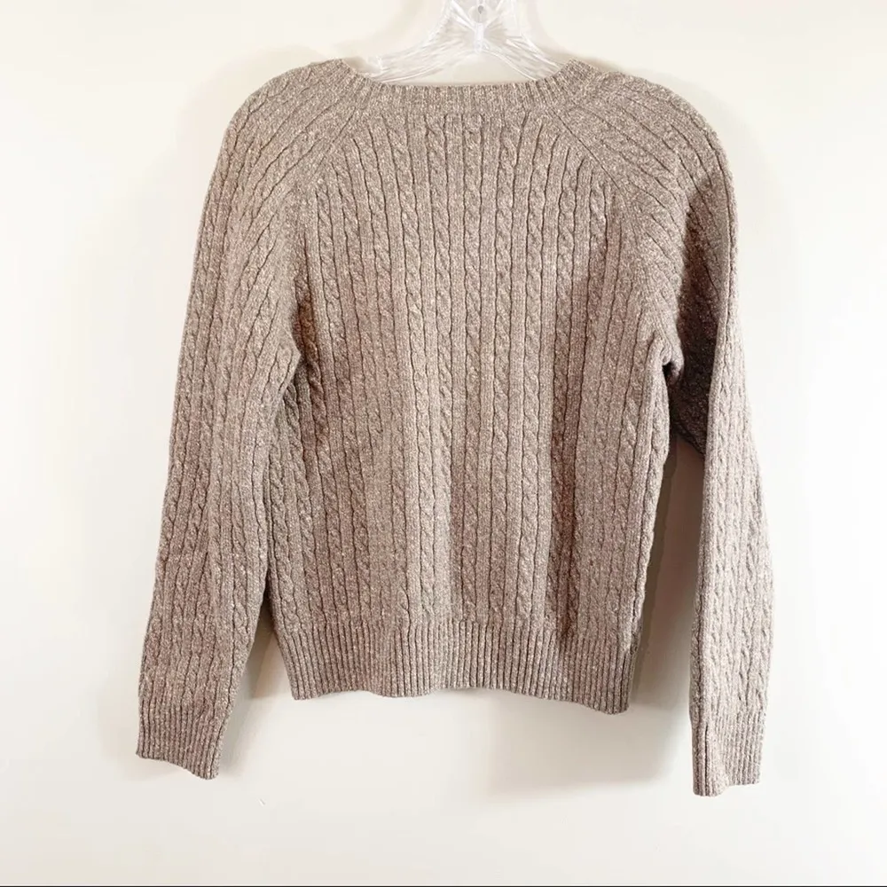 Pendleton Marled Brown Wool Blend Cable Knit V-Neck Sweater - Image 4